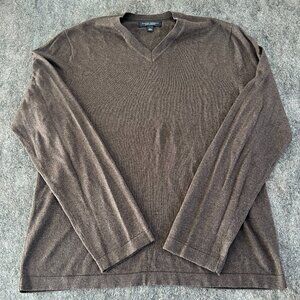 Banana Republic Mens Large V Neck Silk Cashmere Pullover Sweater Brown